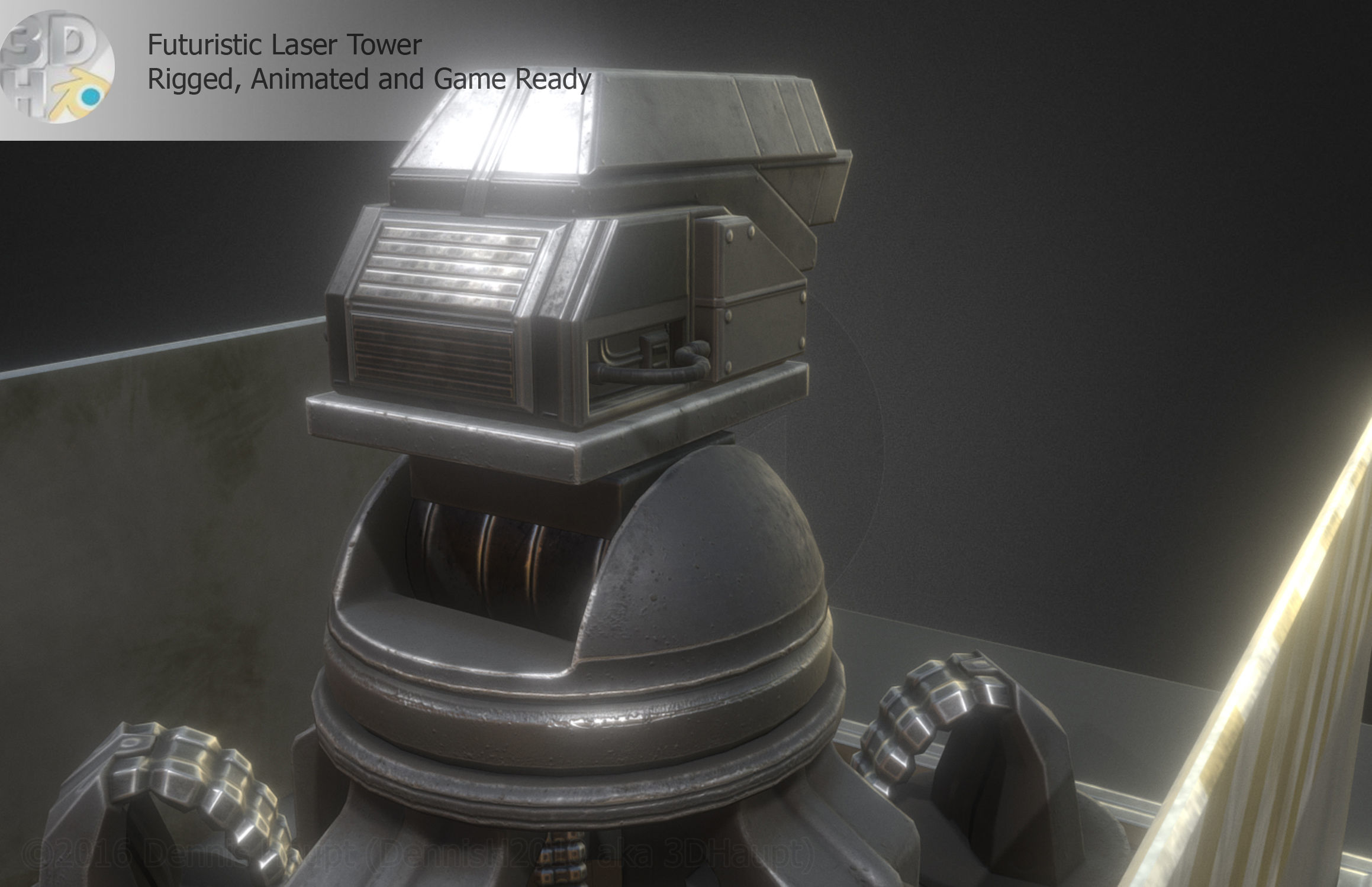 Futuristic Laser Gun Tower Low-poly 3D model_19