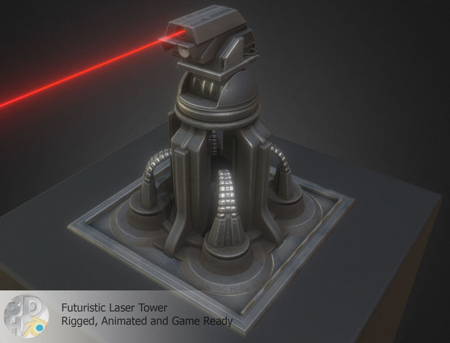 Futuristic Laser Gun Tower Low-poly 3D model