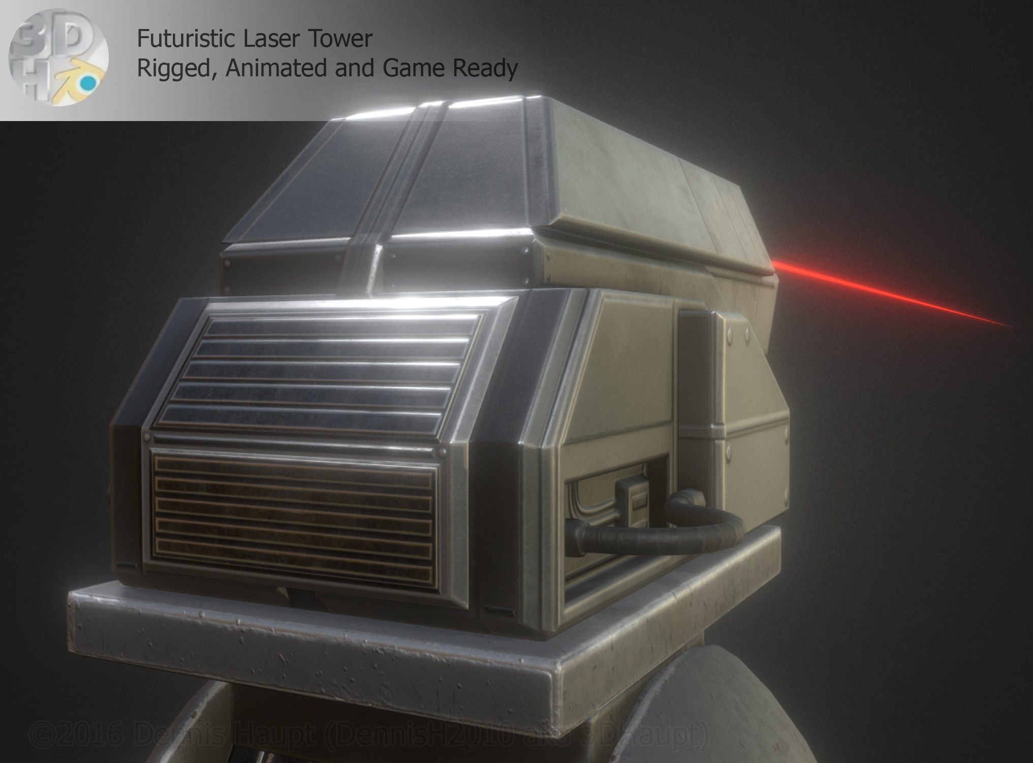 Futuristic Laser Gun Tower Low-poly 3D model_5