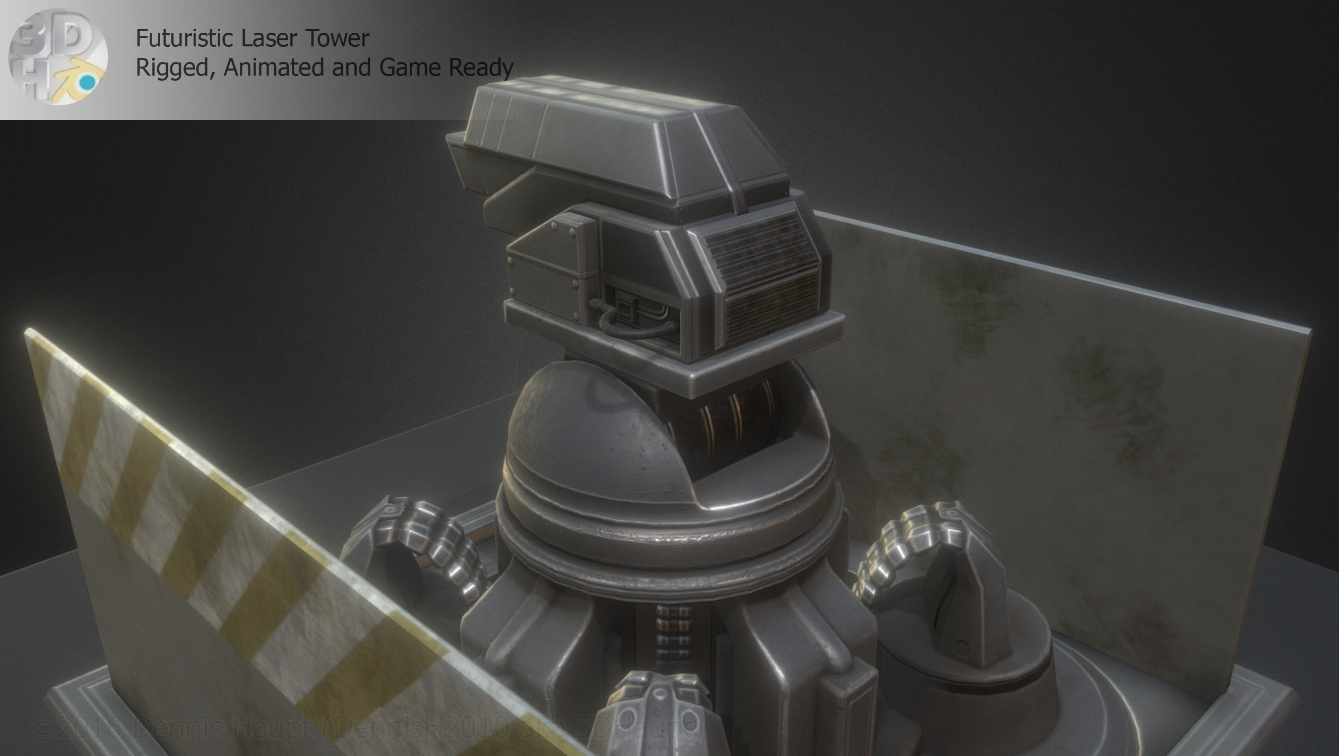 Futuristic Laser Gun Tower Low-poly 3D model_17