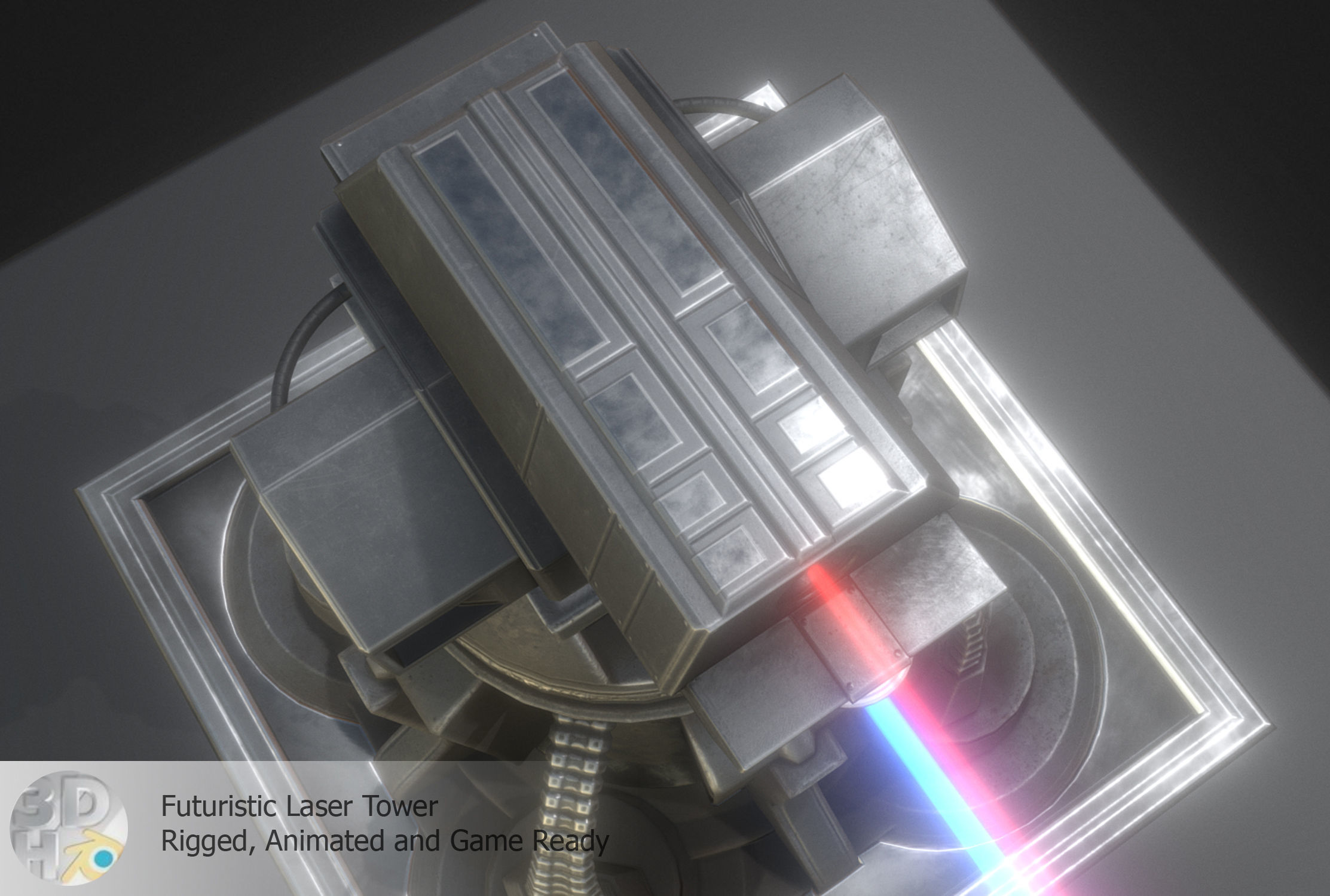Futuristic Laser Gun Tower Low-poly 3D model_8