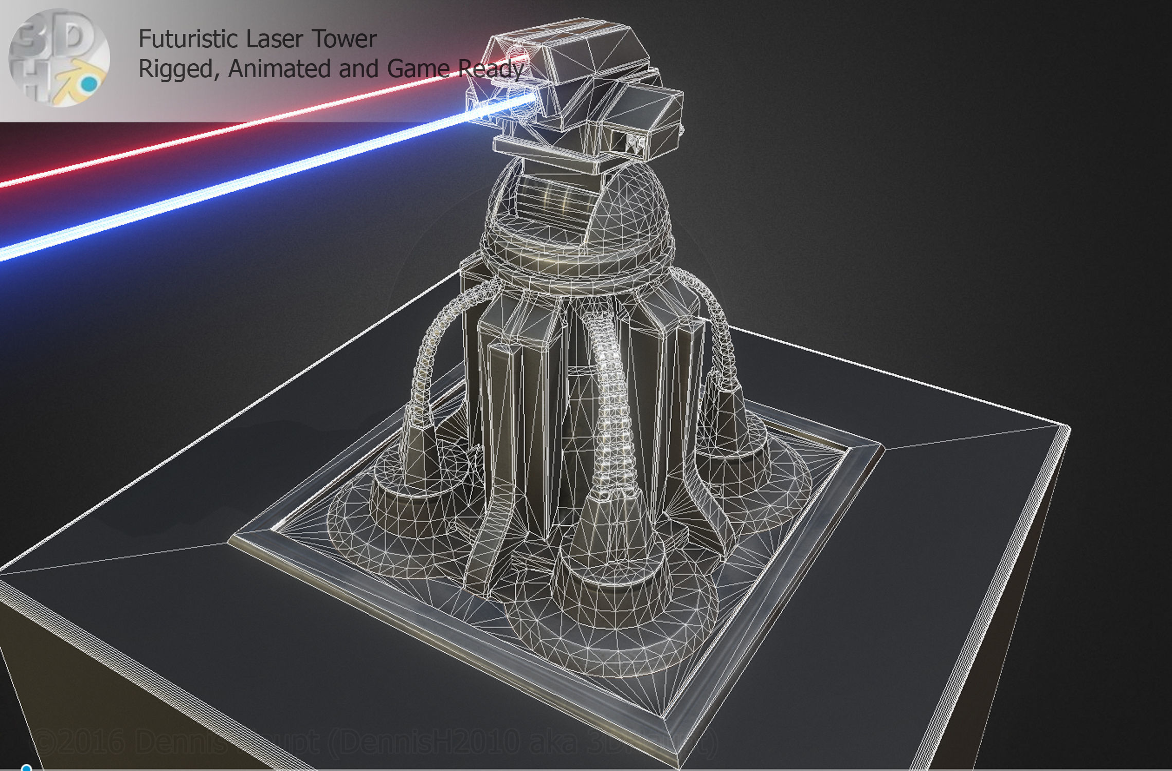 Futuristic Laser Gun Tower Low-poly 3D model_25