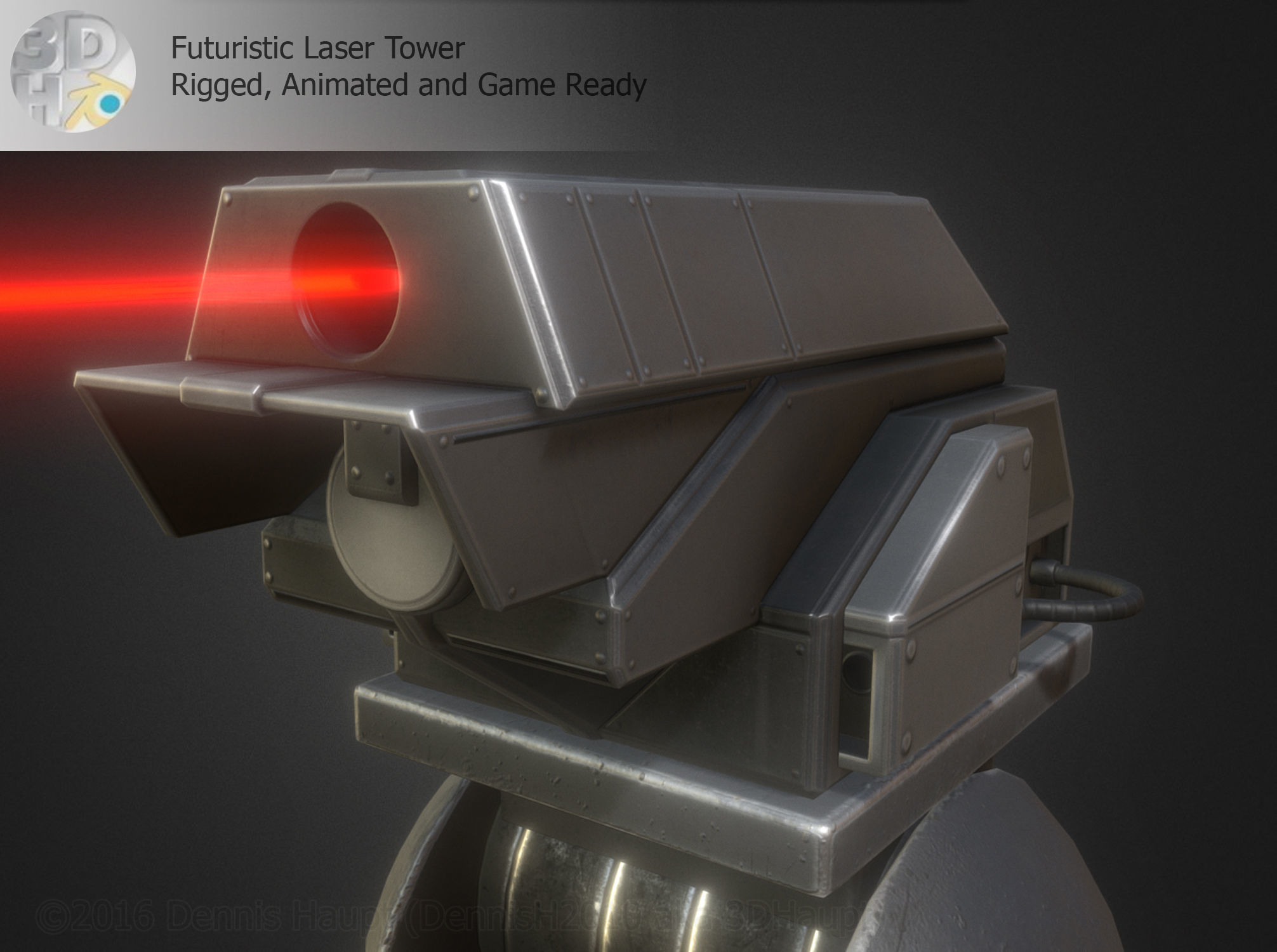 Futuristic Laser Gun Tower Low-poly 3D model_4