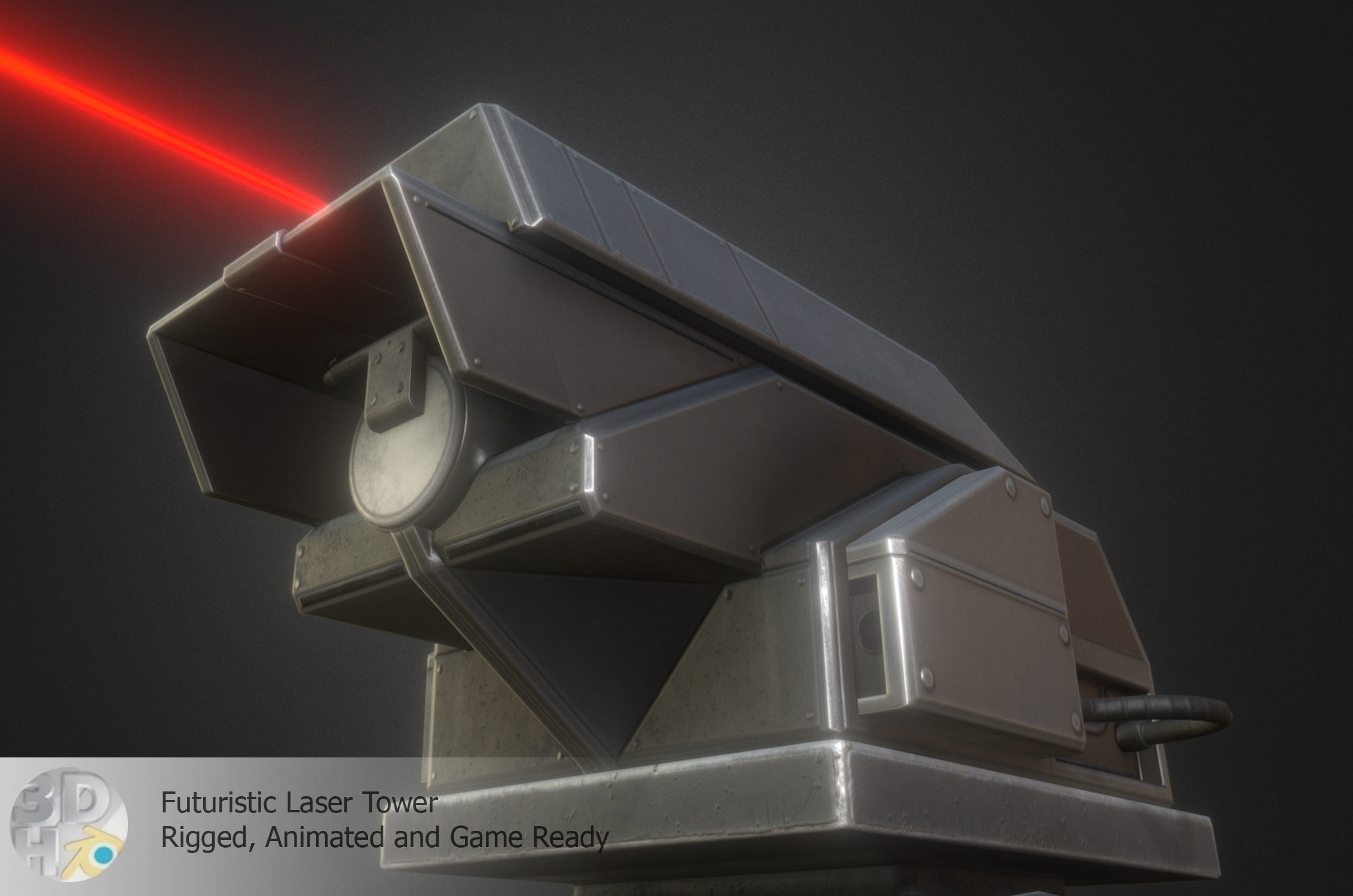Futuristic Laser Gun Tower Low-poly 3D model_10