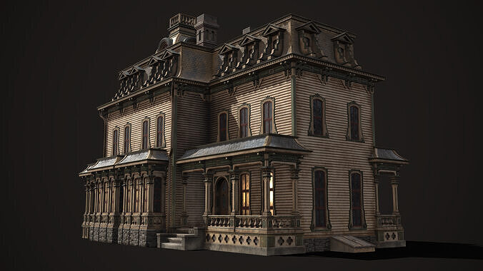 Vintage Victorian House Low-poly 3D model 7