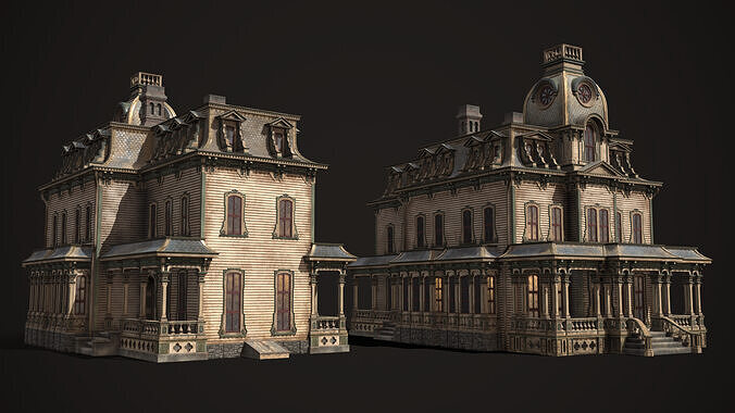 Vintage Victorian House Low-poly 3D model 2
