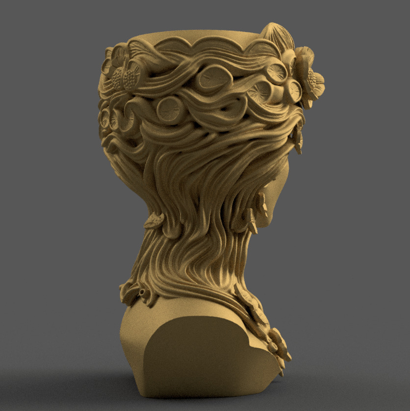 Elegant Woman Head Planter urn candy container candle holder 3D print model_5