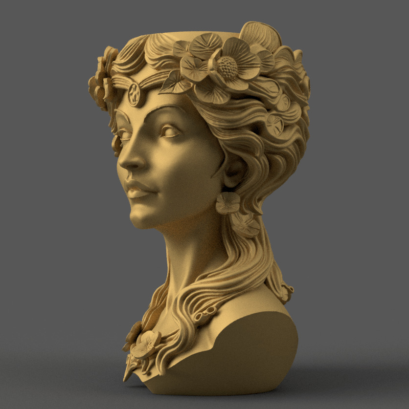 Elegant Woman Head Planter urn candy container candle holder 3D print model_1