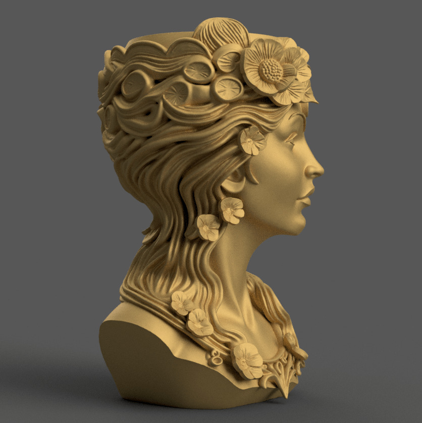 Elegant Woman Head Planter urn candy container candle holder 3D print model_6