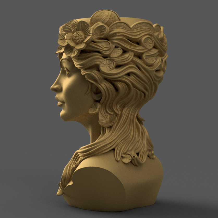 Elegant Woman Head Planter urn candy container candle holder 3D print model_2