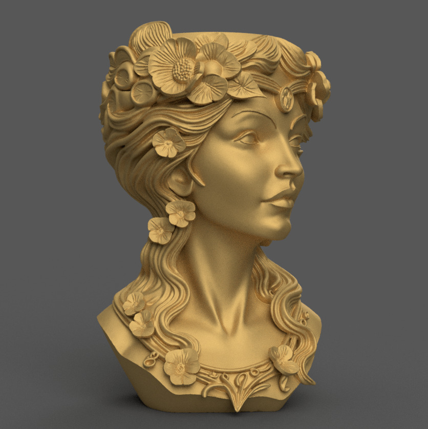 Elegant Woman Head Planter urn candy container candle holder 3D print model_7
