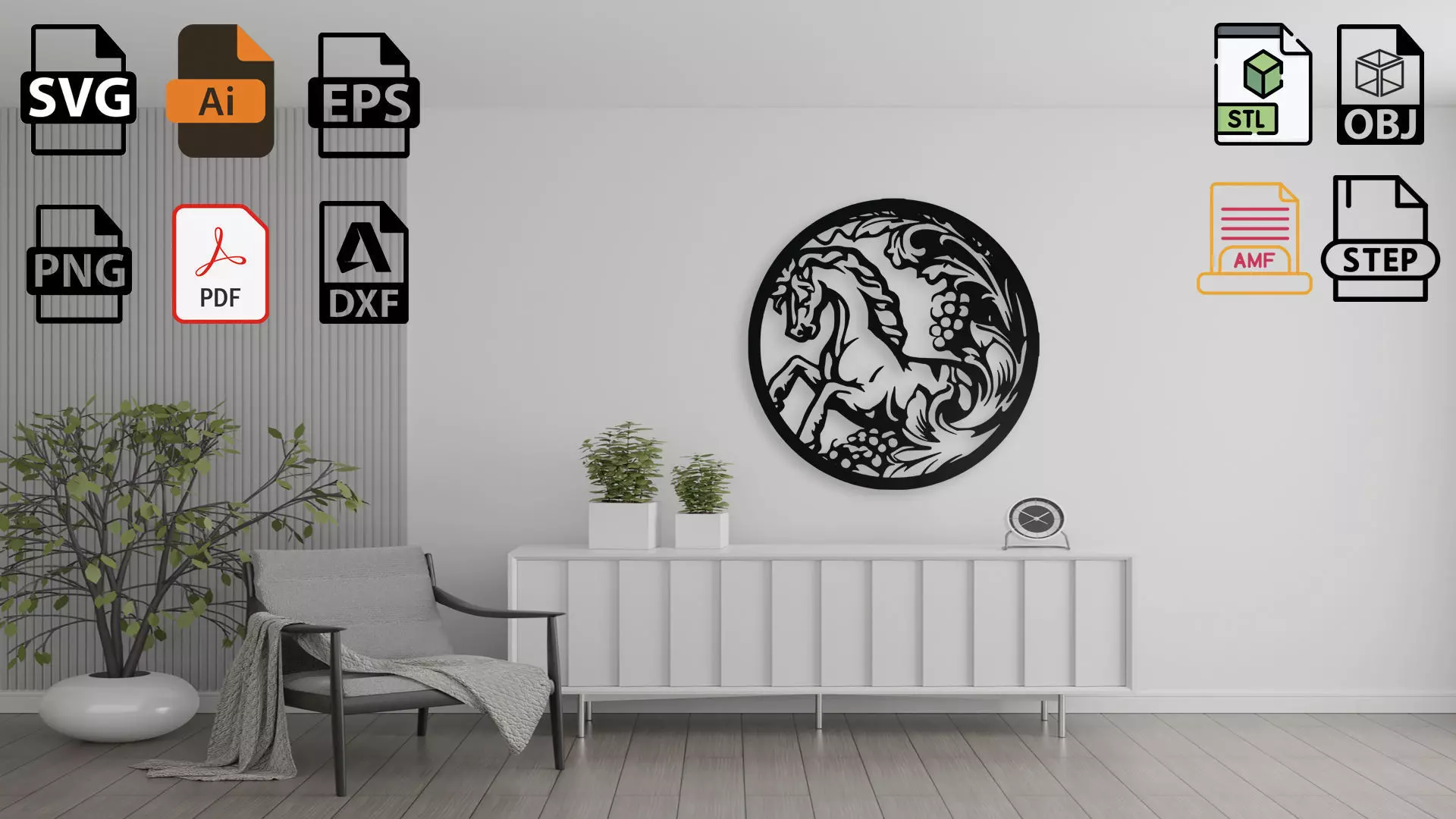 Equestrian Vine Medallion Wall Art 3D print model