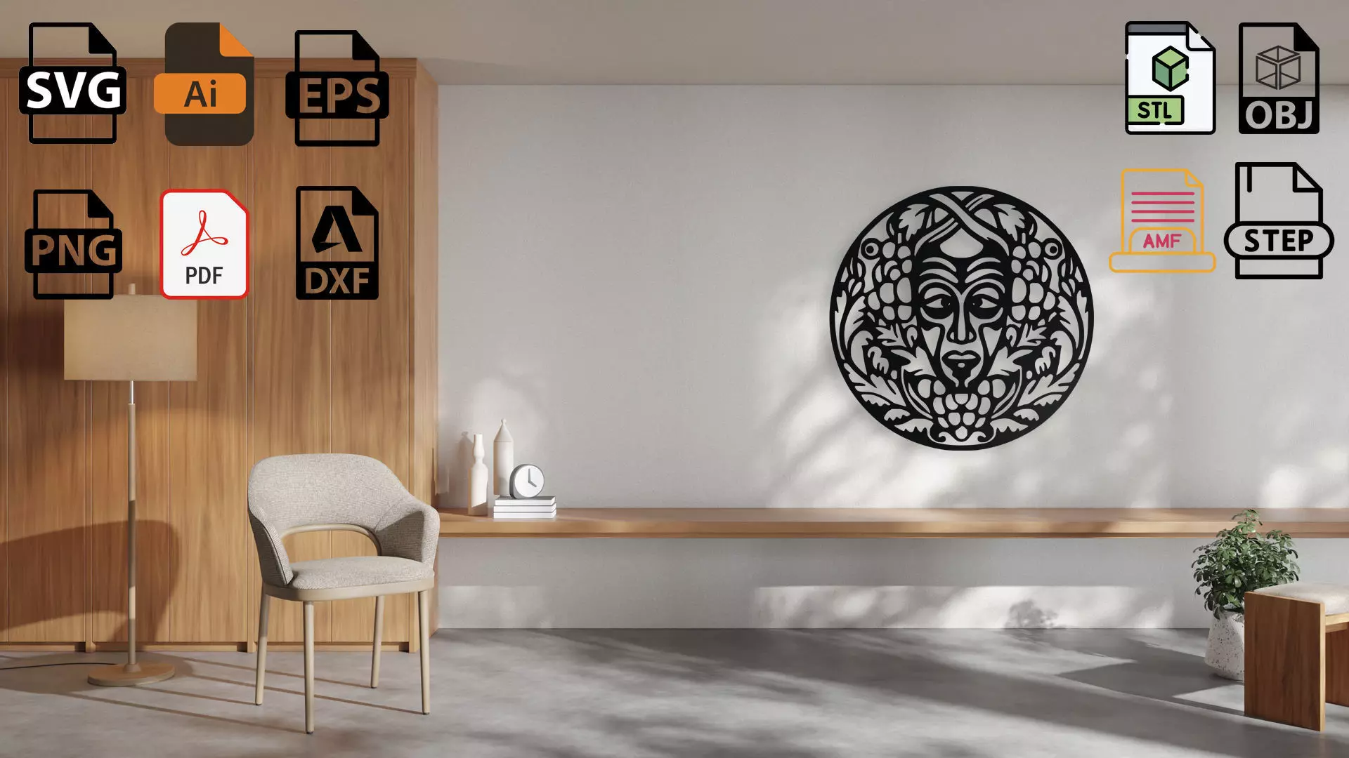 Bacchus Dionysus Wall Art Medallion 3D print model_0