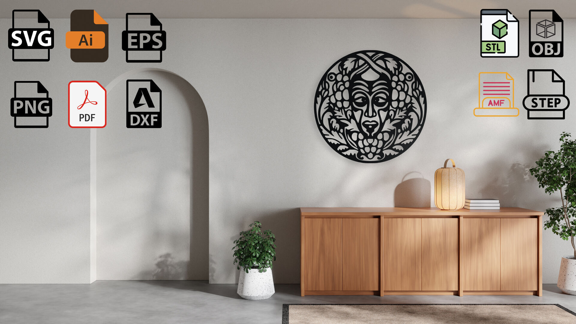 Bacchus Dionysus Wall Art Medallion 3D print model_1