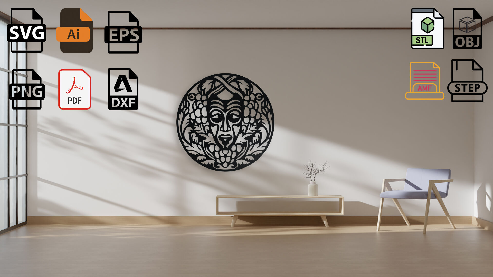 Bacchus Dionysus Wall Art Medallion 3D print model_4