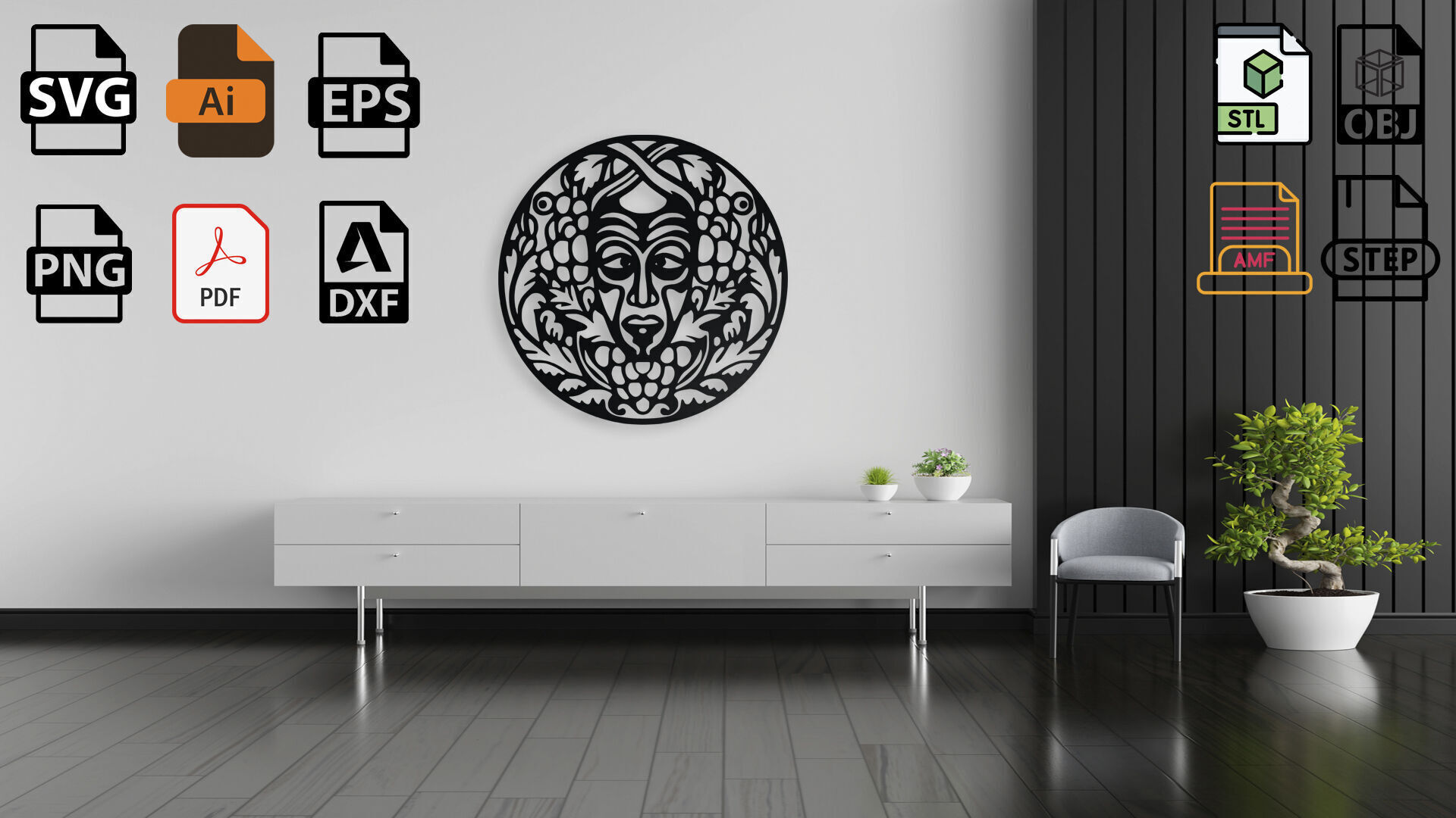 Bacchus Dionysus Wall Art Medallion 3D print model_5
