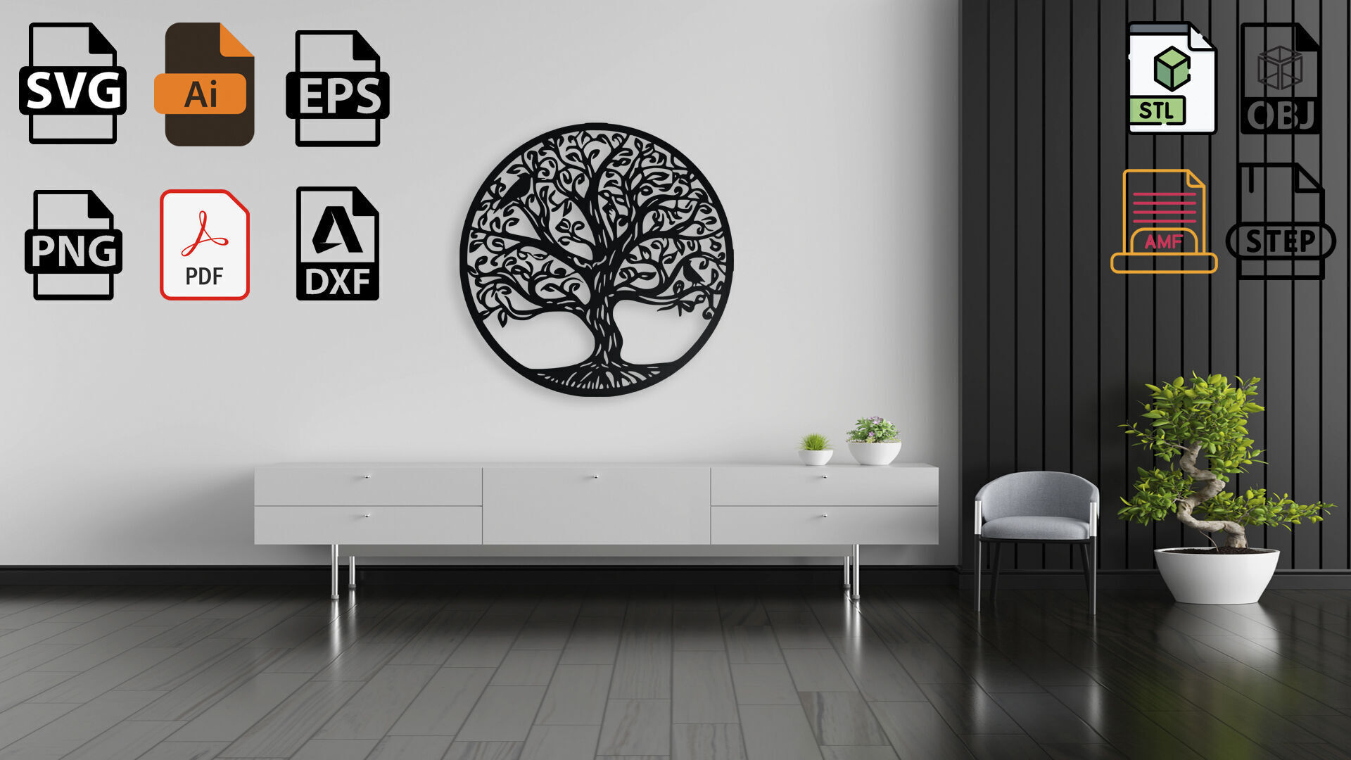 Tree of Life with Birds Wall Art Decor 3D print model_5