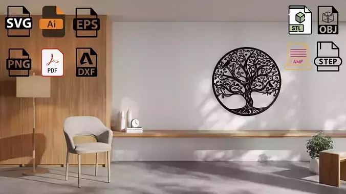 Tree of Life with Birds Wall Art Decor 3D print model
