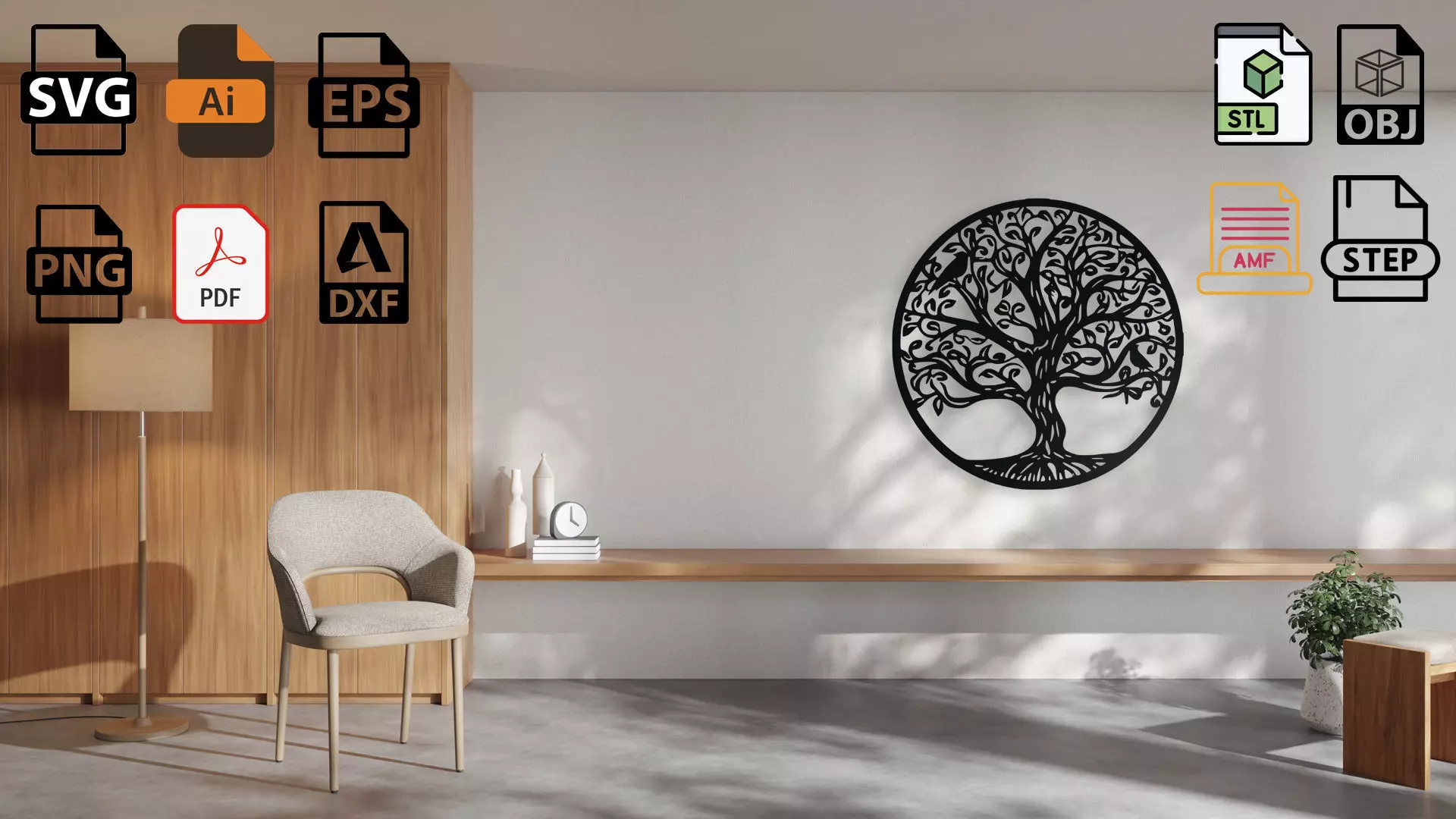 Tree of Life with Birds Wall Art Decor 3D print model_0