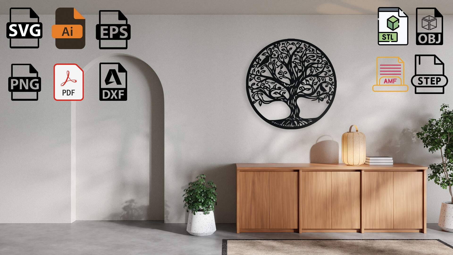 Tree of Life with Birds Wall Art Decor 3D print model_2