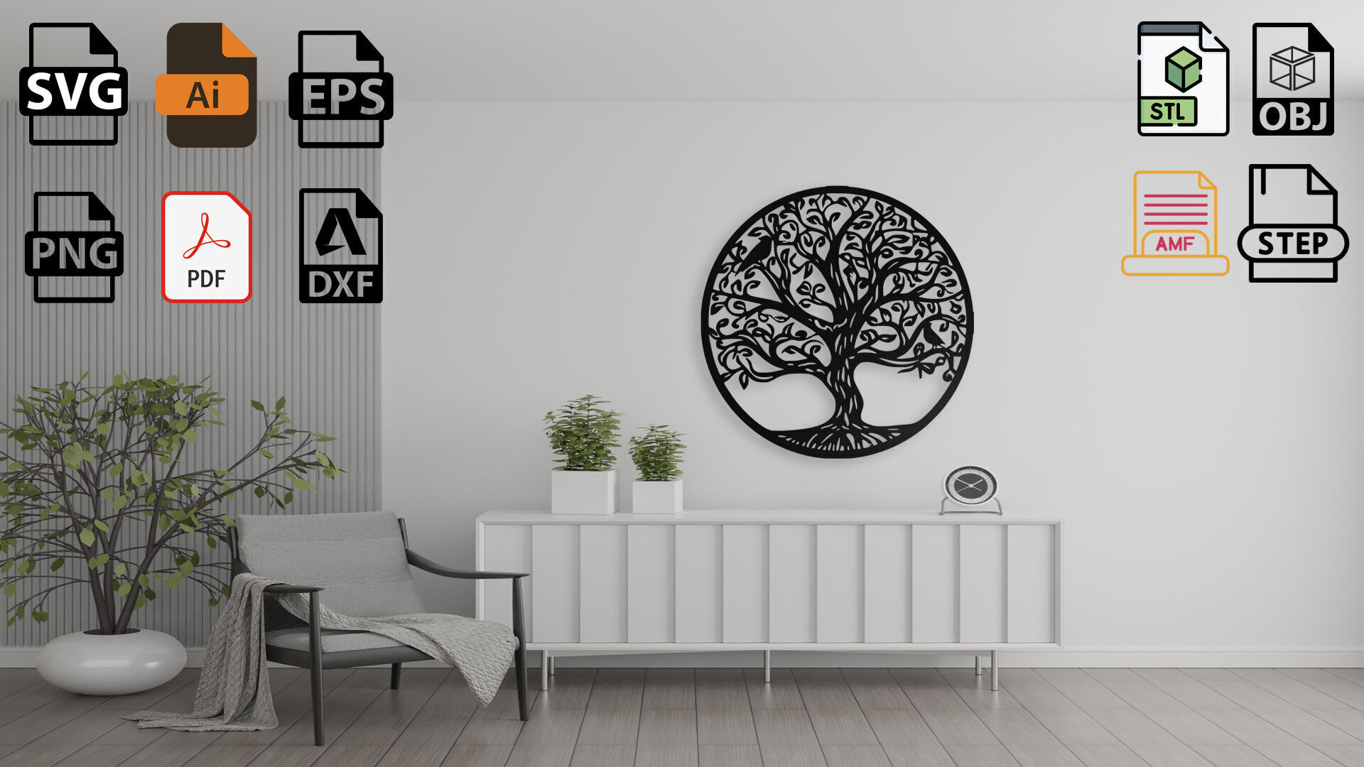 Tree of Life with Birds Wall Art Decor 3D print model_1