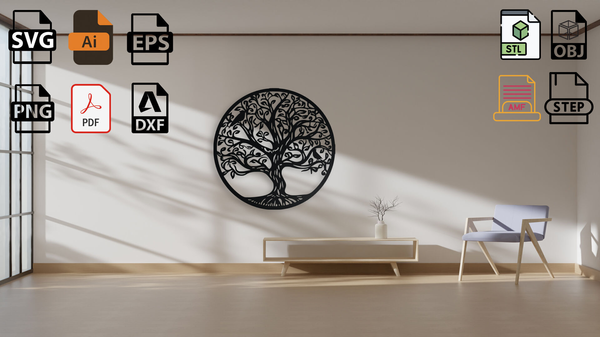Tree of Life with Birds Wall Art Decor 3D print model_4
