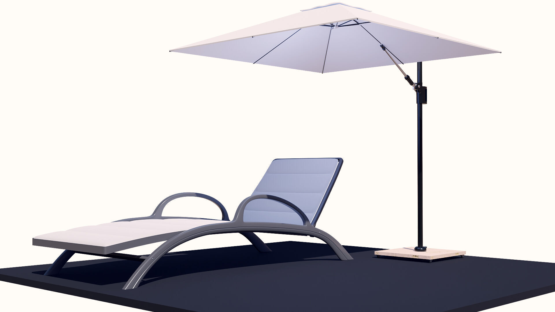 Sun lounger and parasol for relaxation 3D model_2