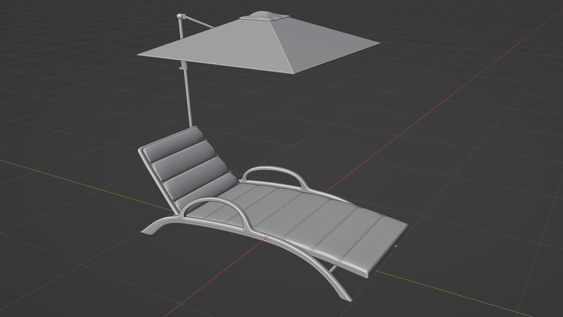 Sun lounger and parasol for relaxation 3D model_8