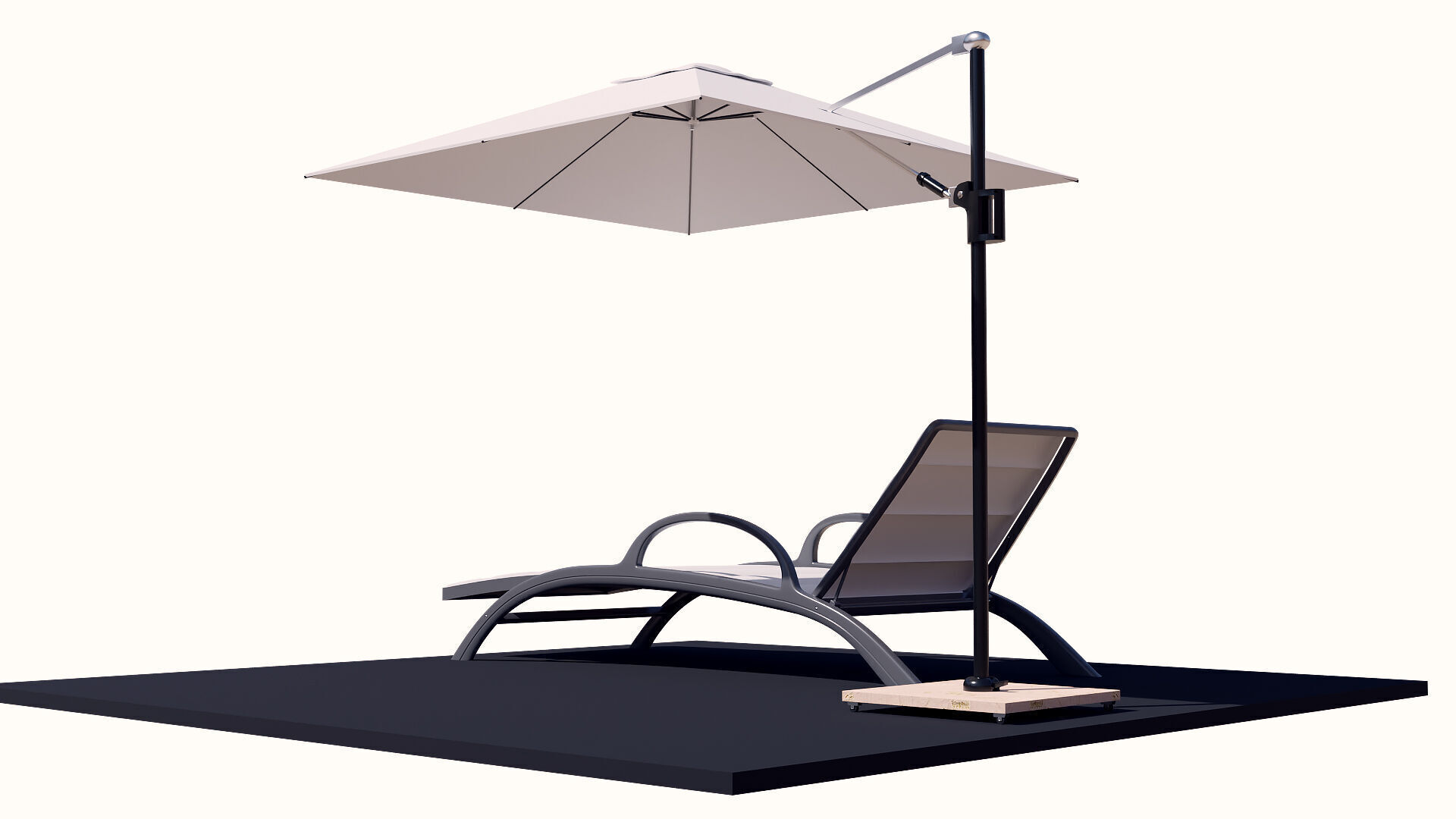 Sun lounger and parasol for relaxation 3D model_4