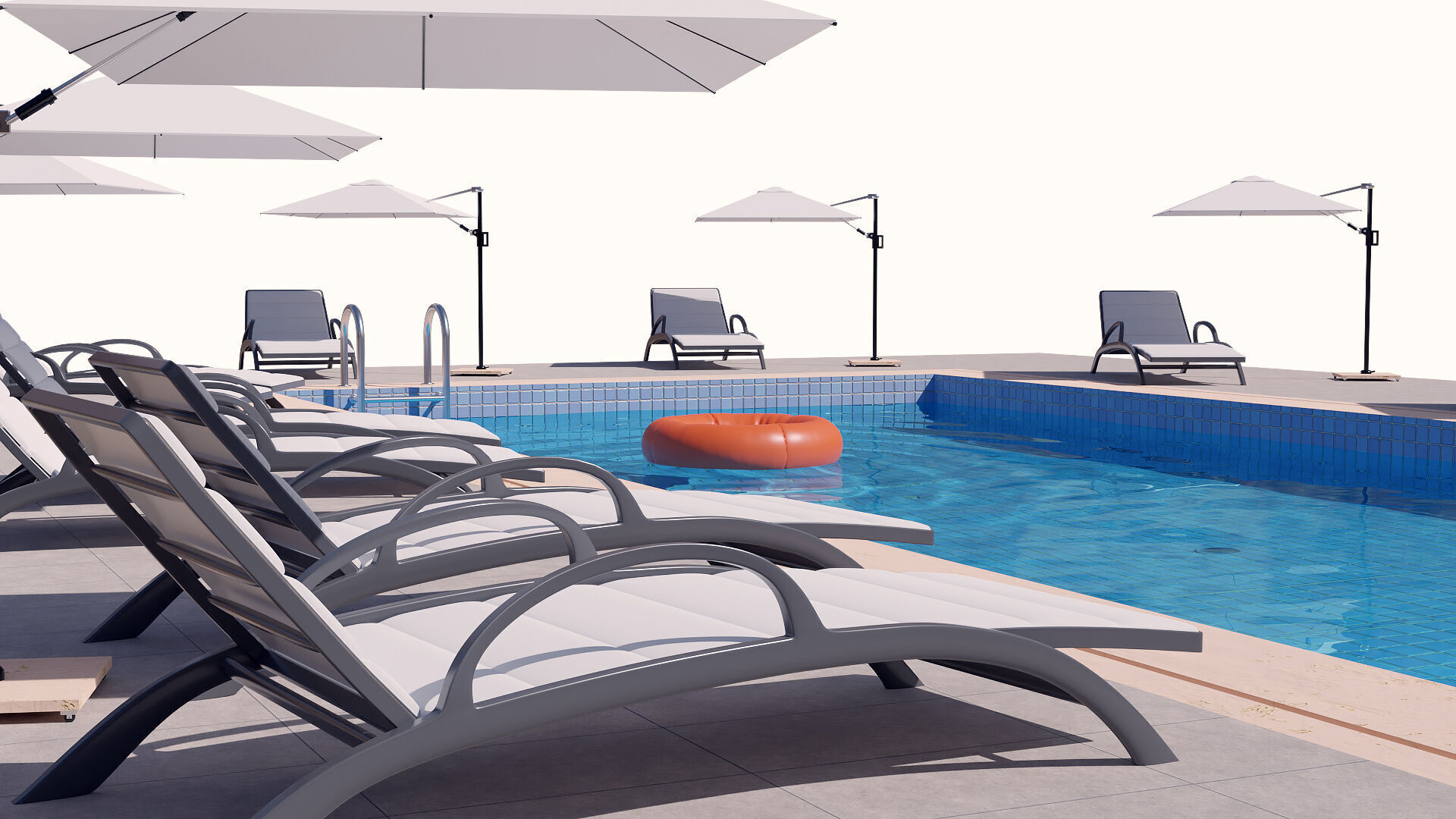 Sun lounger and parasol for relaxation 3D model_7