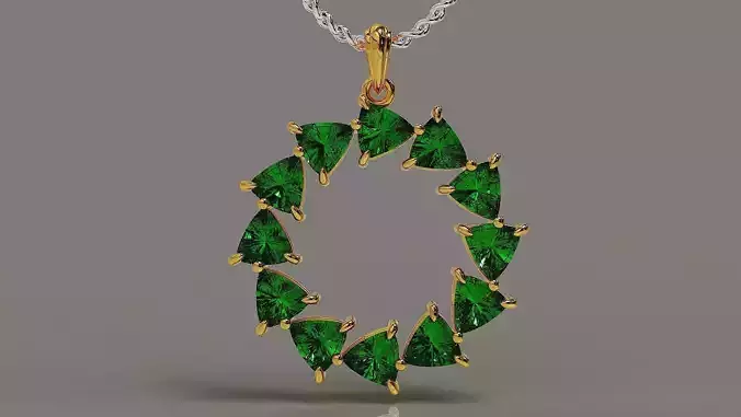 Prong set trillion shape diamond circular pendant 3D print model