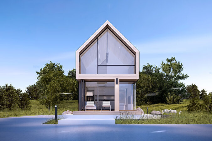 Tiny House Plan 36 sqm Modern Cabin PDFand CAD Files Low-poly 3D model