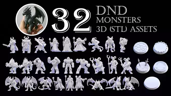 32 DnD STL Miniatures Bundle Monsters Edition 