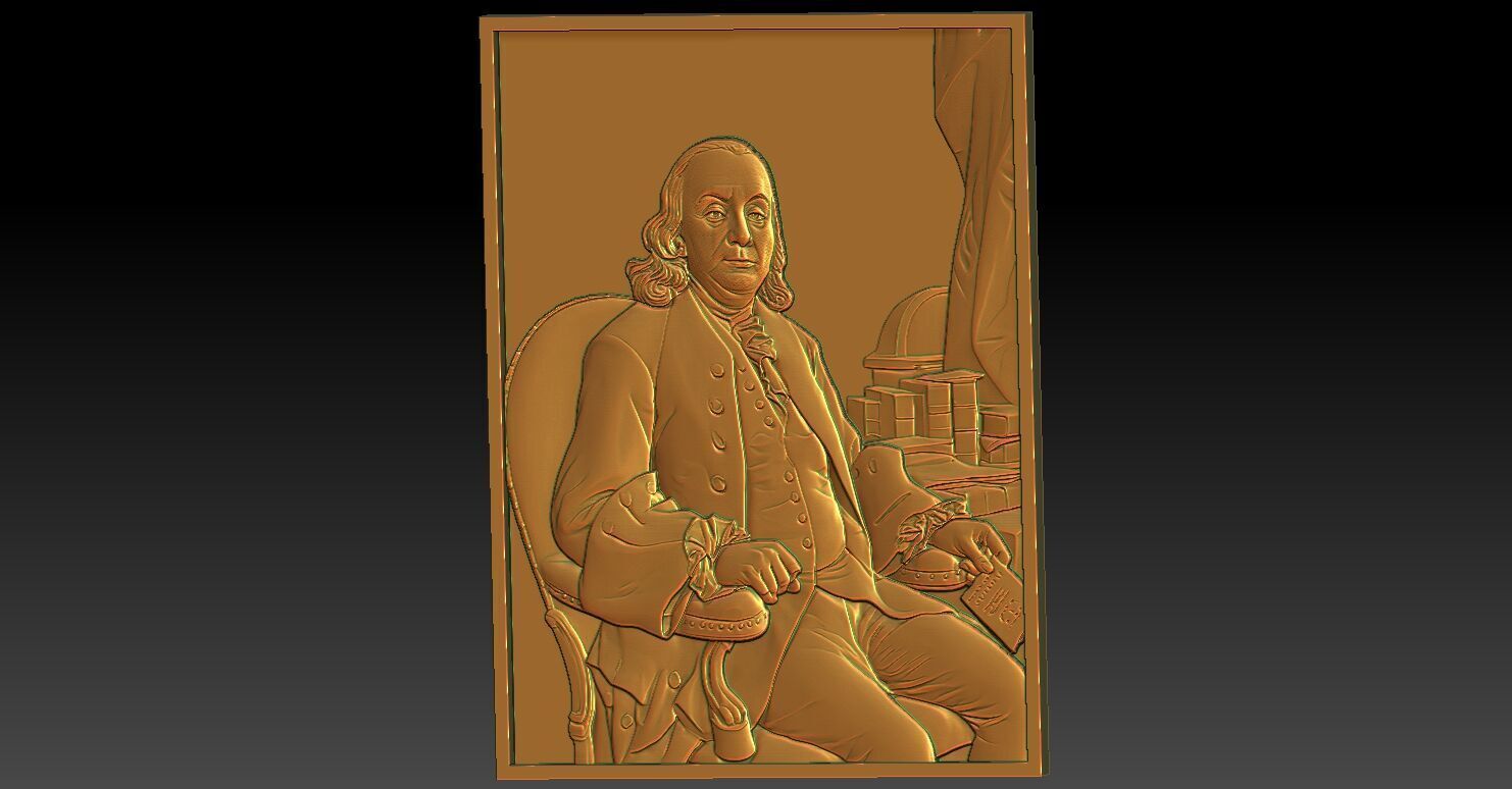 2 BENJAMIN FRANKLIN CNC Relief Model 3D print model_2