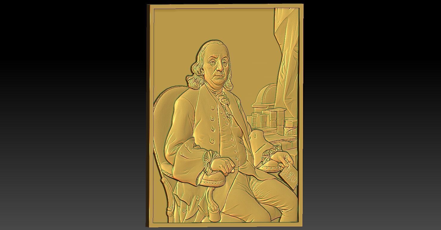 2 BENJAMIN FRANKLIN CNC Relief Model 3D print model_1