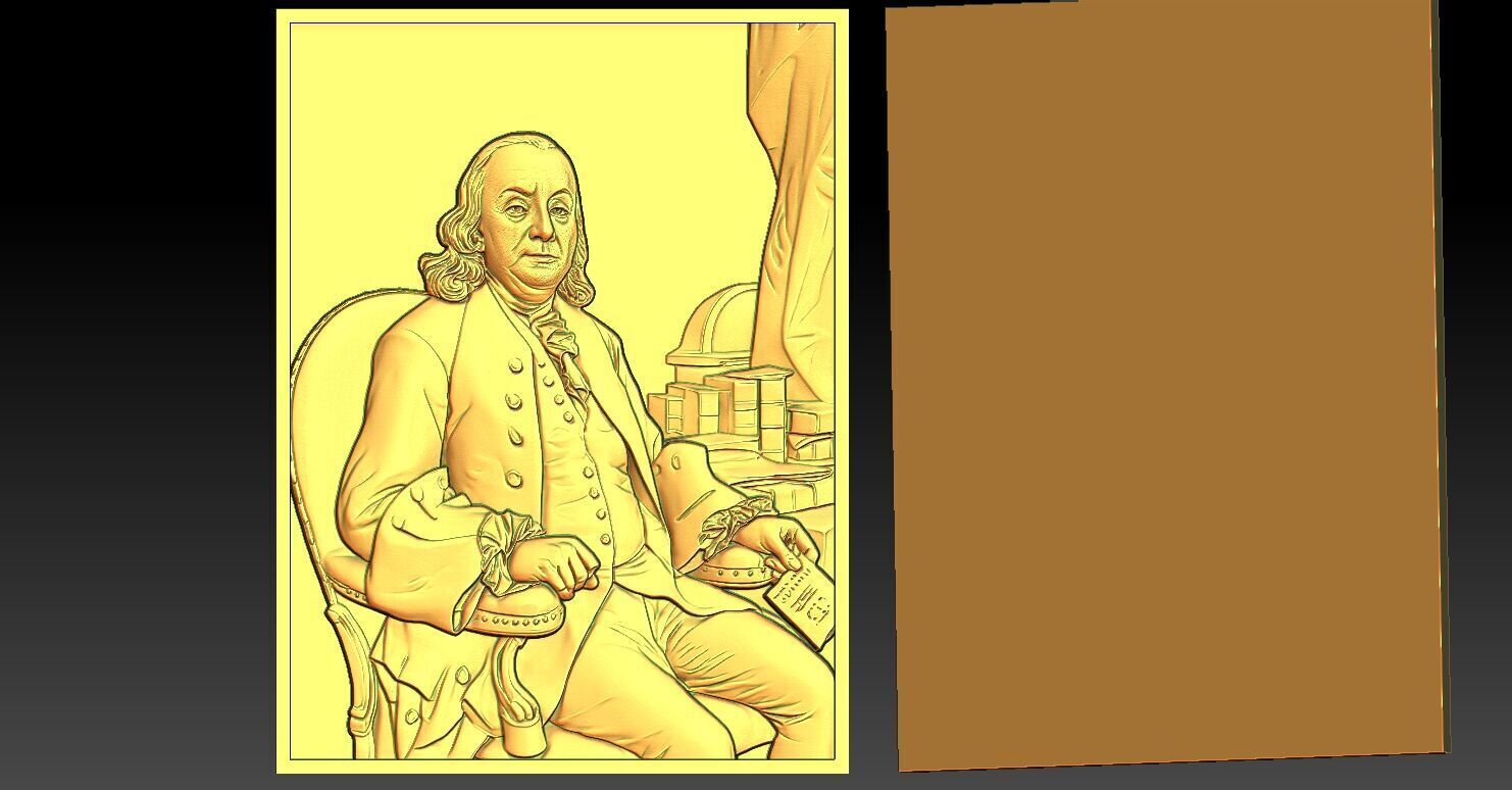 2 BENJAMIN FRANKLIN CNC Relief Model 3D print model_3