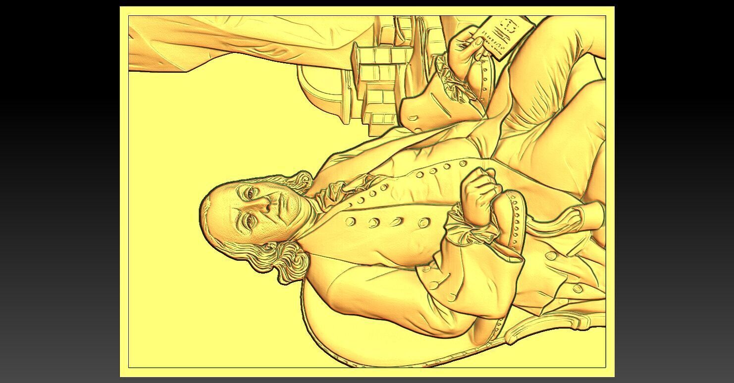 2 BENJAMIN FRANKLIN CNC Relief Model 3D print model_5