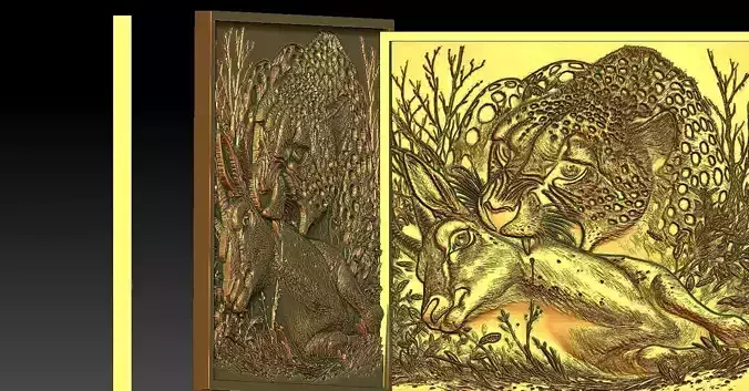 1 leopard hunting deer CNC Relief