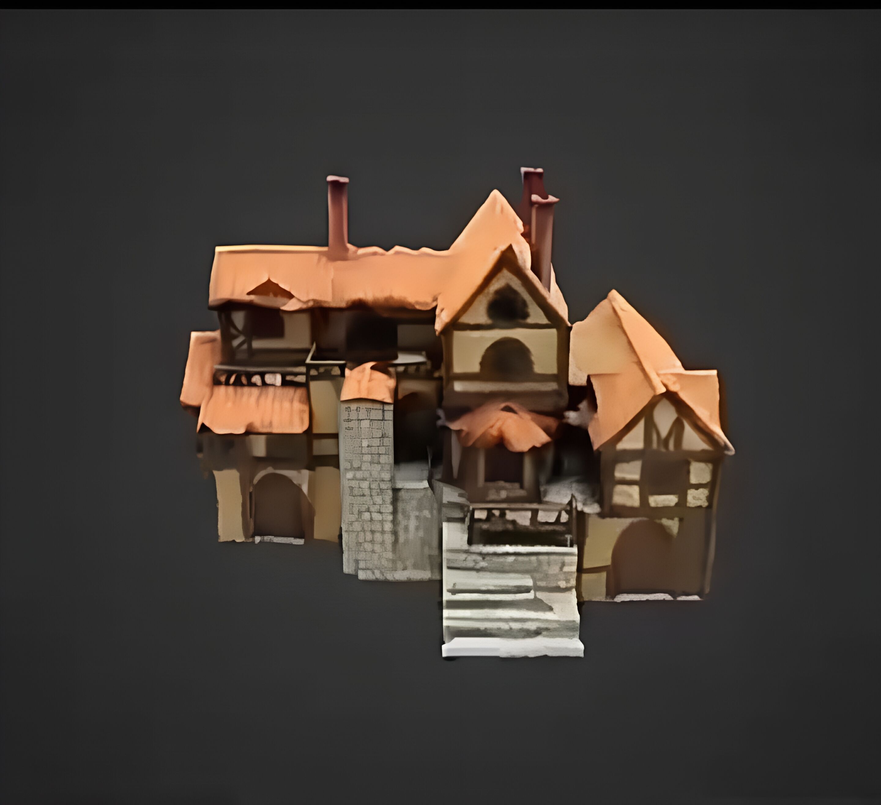 Modular Medieval House 3D Model Textured FBX for Games VR 3D model_1