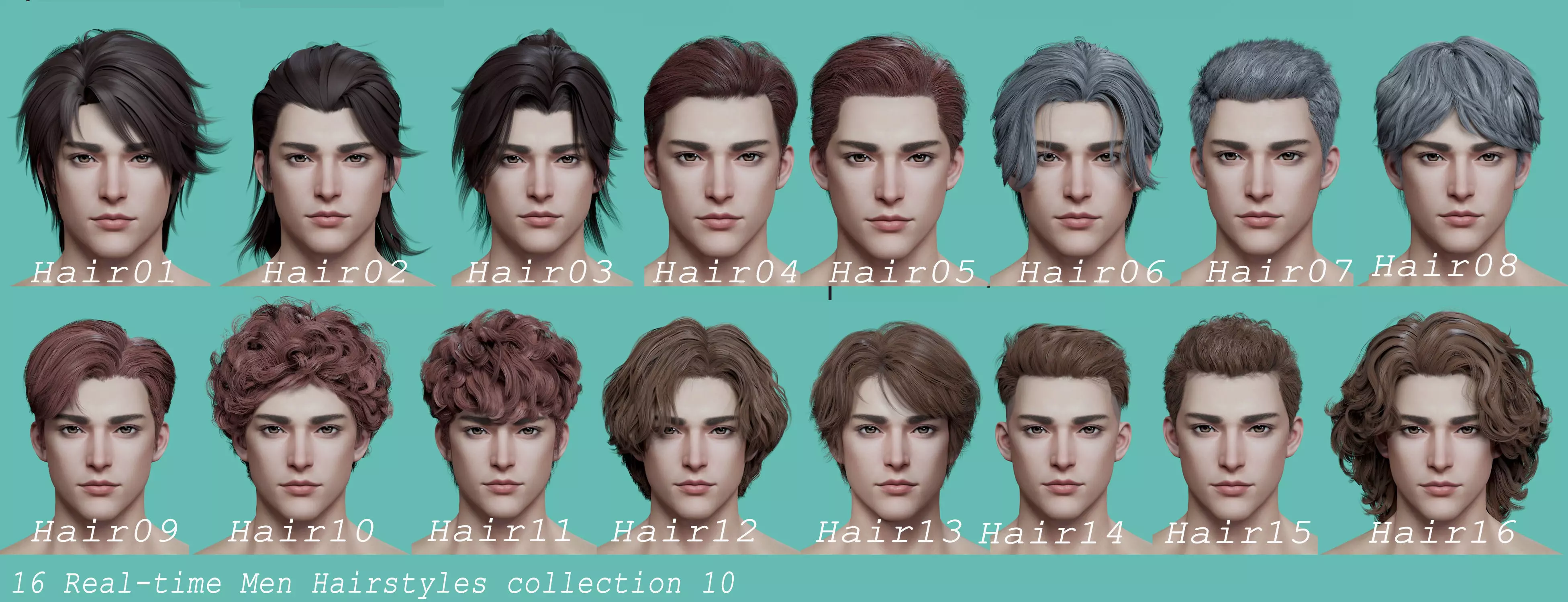 21 Real-time mann Hairstyles collection 10 Low-poly 3D model_0