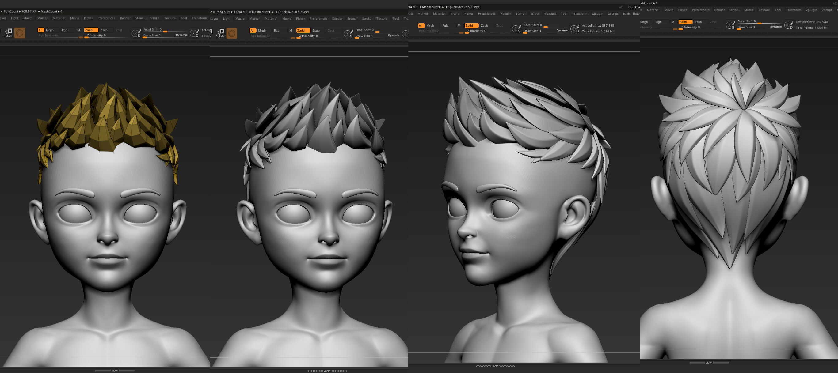 Highpoly Lowpoly 14 Stylized Hair package 01 Low-poly 3D model_8