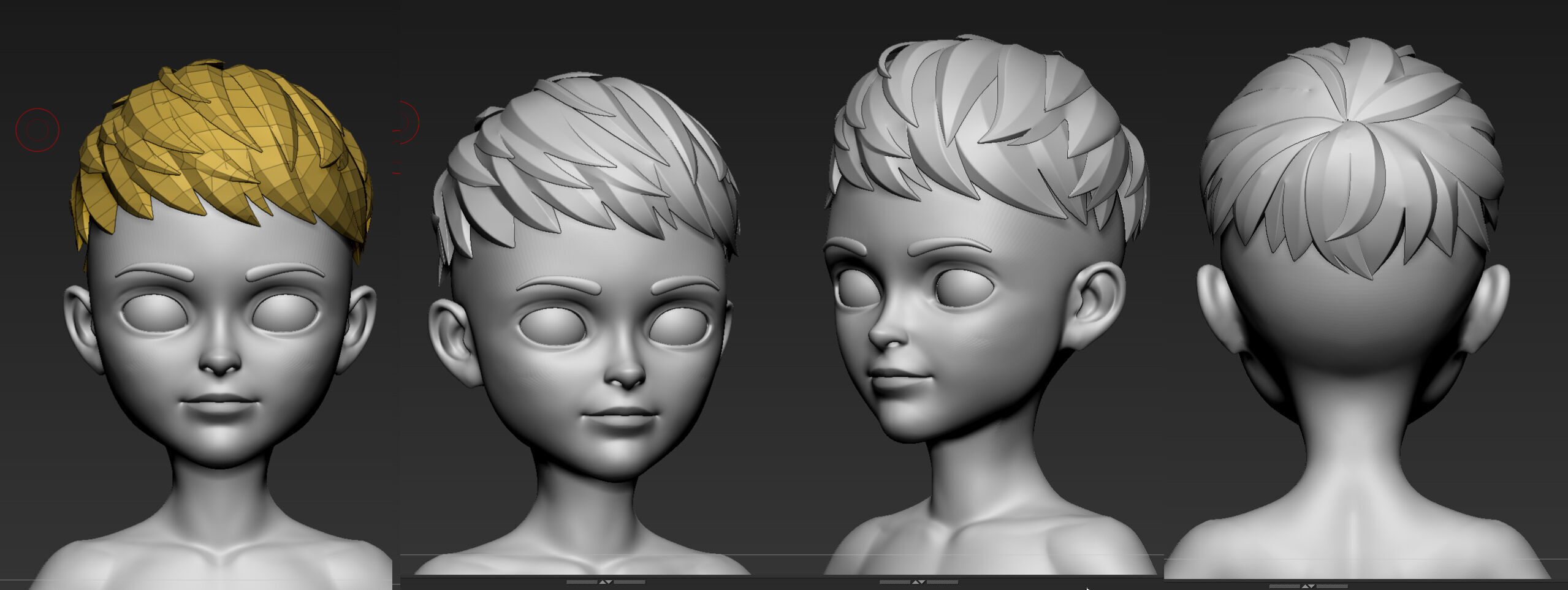 Highpoly Lowpoly 14 Stylized Hair package 01 Low-poly 3D model_15