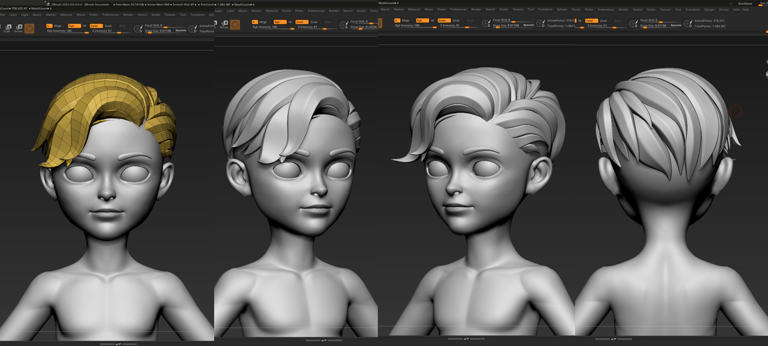 Highpoly Lowpoly 14 Stylized Hair package 01 Low-poly 3D model_9
