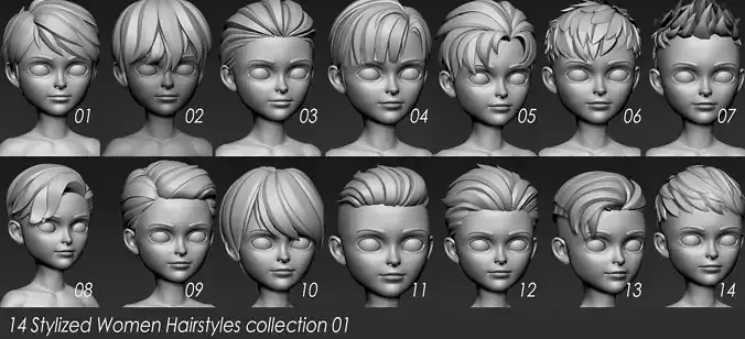 Highpoly Lowpoly 14 Stylized Hair package 01 Low-poly 3D model Highpoly Lowpoly 14 Stylized Hair package 01 Low-poly 3D model