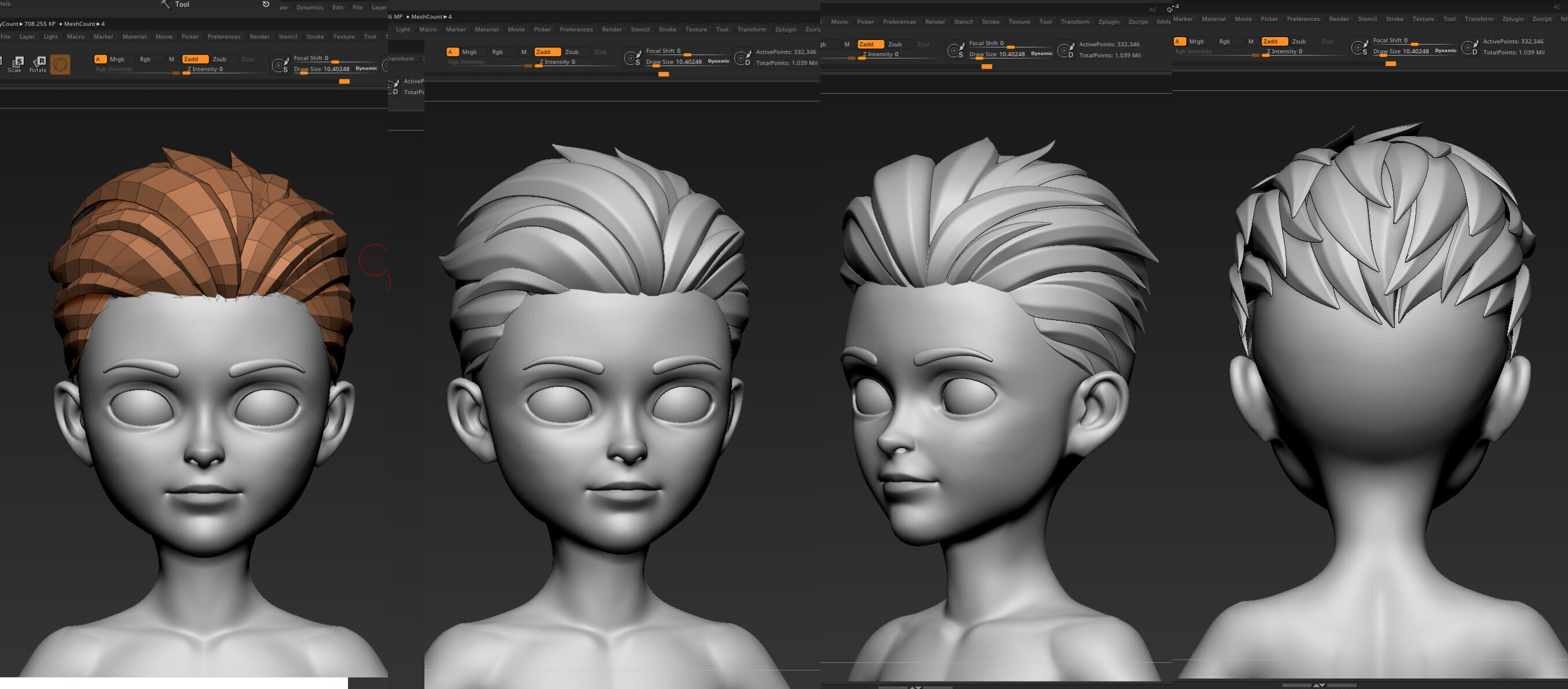Highpoly Lowpoly 14 Stylized Hair package 01 Low-poly 3D model_13