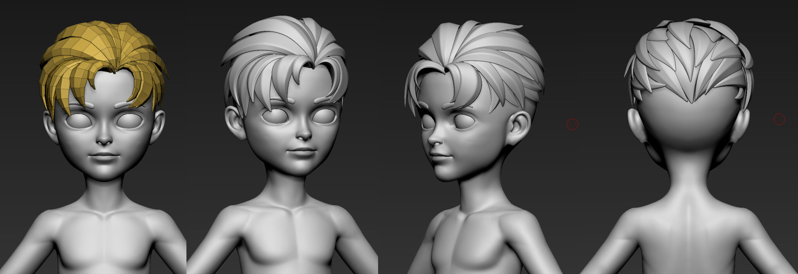 Highpoly Lowpoly 14 Stylized Hair package 01 Low-poly 3D model_6