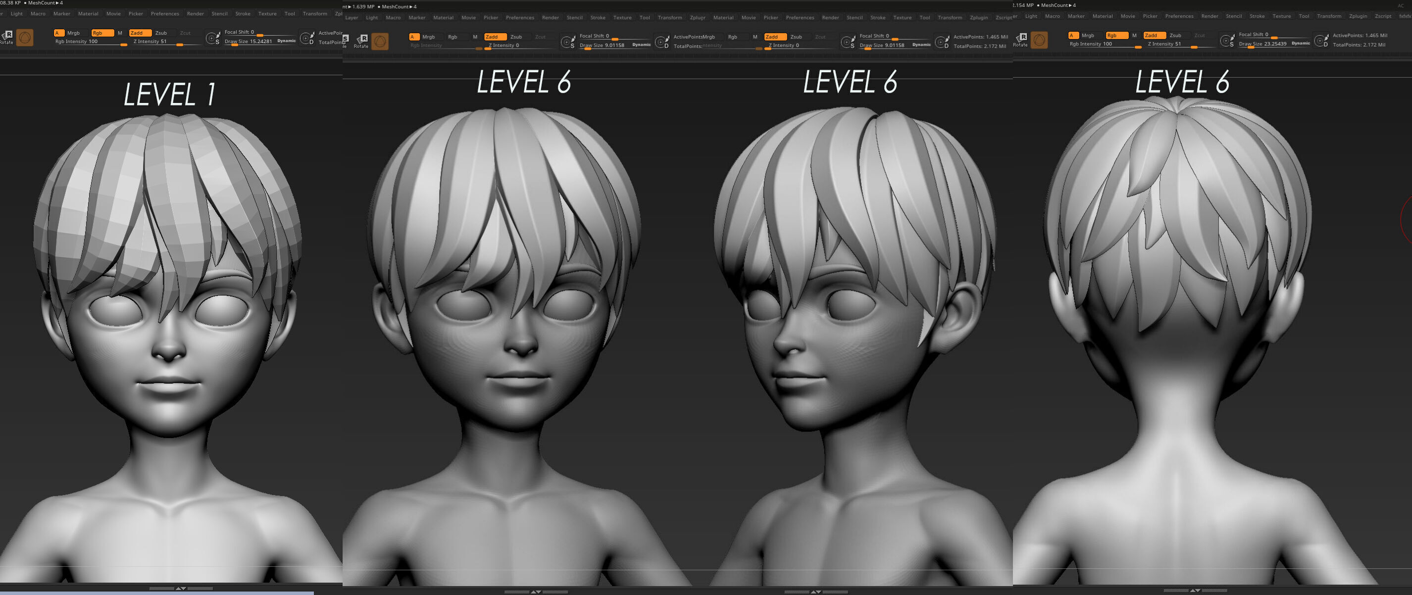Highpoly Lowpoly 14 Stylized Hair package 01 Low-poly 3D model_16