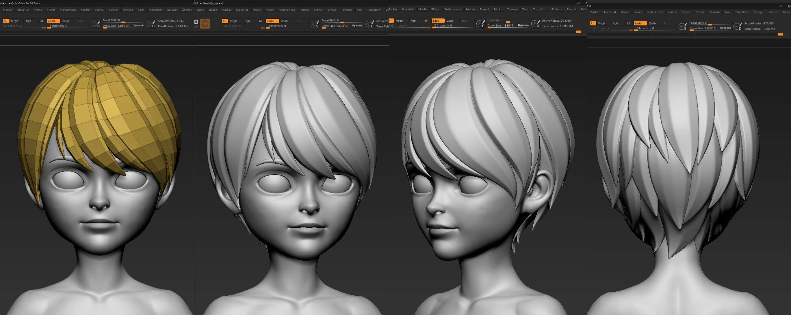 Highpoly Lowpoly 14 Stylized Hair package 01 Low-poly 3D model_11