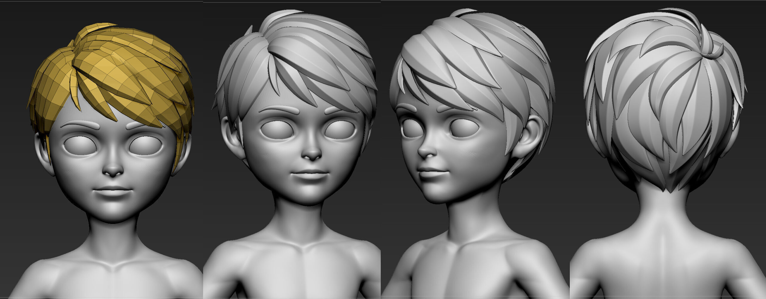 Highpoly Lowpoly 14 Stylized Hair package 01 Low-poly 3D model_3