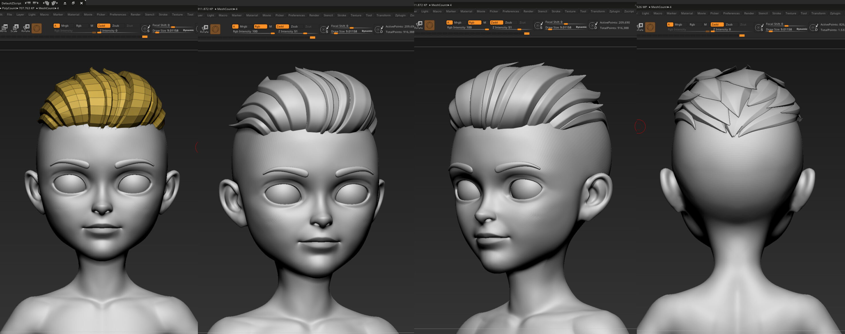 Highpoly Lowpoly 14 Stylized Hair package 01 Low-poly 3D model_12